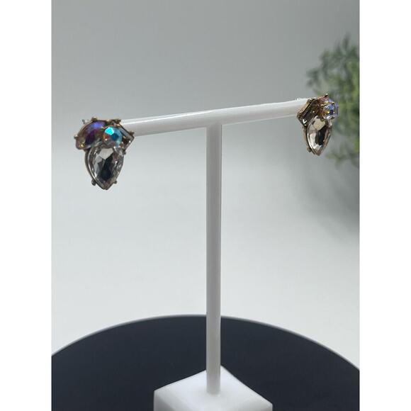 J. Crew Four Clear Champagne AB Rhinestone Stud Gold Tone Sparkling Earrings - Picture 10 of 11